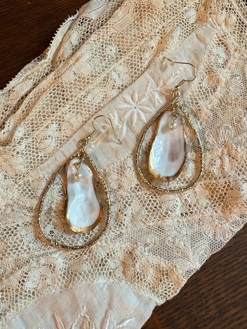 Handmade Teardrop Oyster Earrings